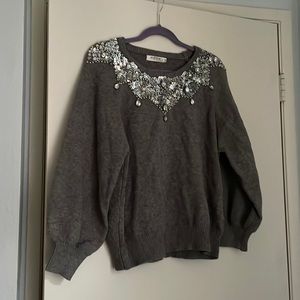 Vintage gray sweater  beautifully beaded